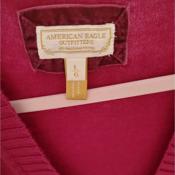 AE Deep V Neck Long Sleeve Solid Tunic Sweater Y2K - Picture 3 of 3